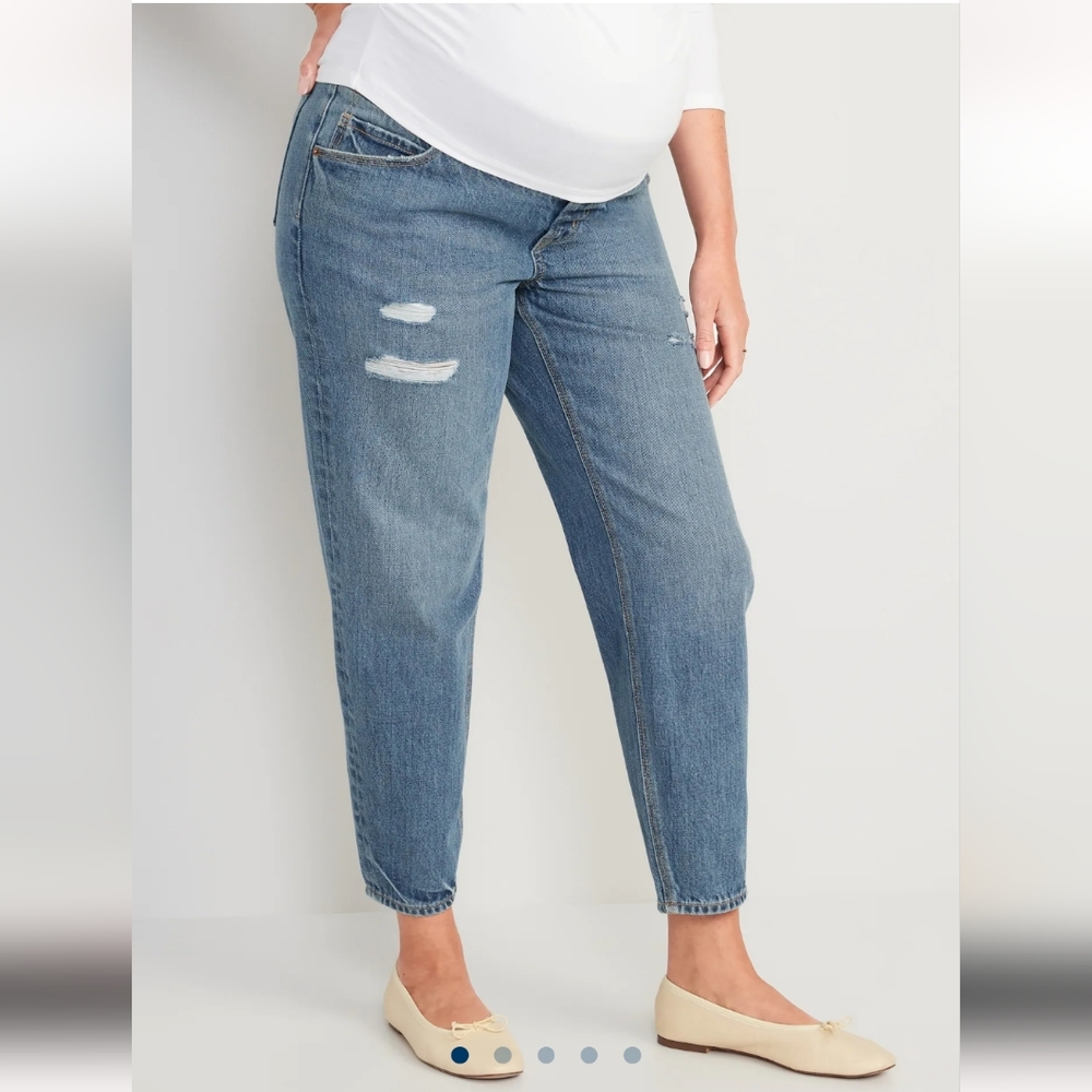 NWT Old Navy Maternity Front Low Panel Ripped Slouchy Taper Jeans